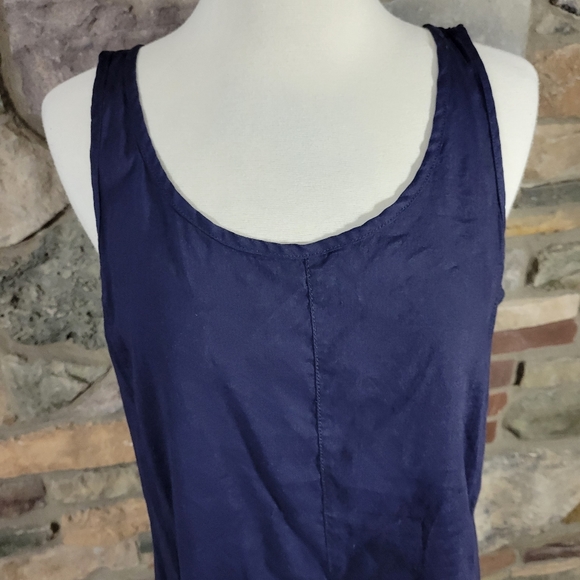 Eileen Fisher Navy Blue Linen High Low Sleeveless Dress size Medium - Picture 2 of 9